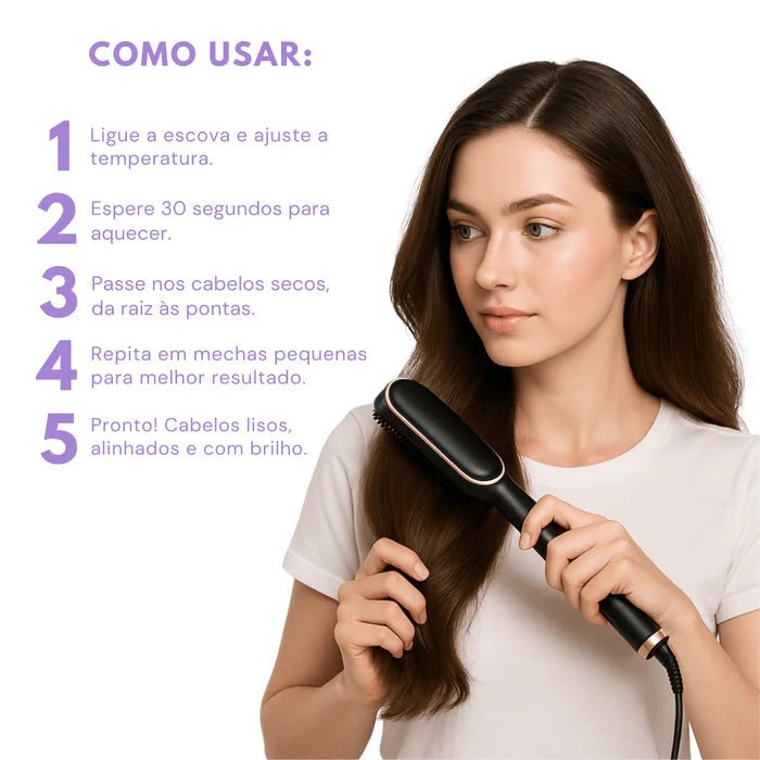 Escova Alisadora Elétrica Bivolt - Saintys Luxury
